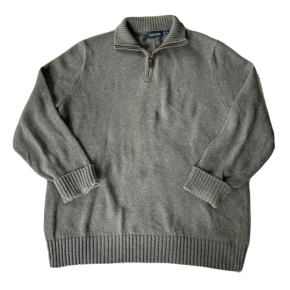 Nautica Sweater Sz M Gray 1/4 Zip Long Sleeve Collared Pullover Rolled Knit Mens